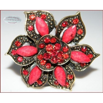 NSA|Anello elastico Bigiotteria Dorata e anticata grande fiore strass e navette