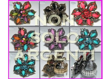 NSA|Anello elastico Bigiotteria Dorata e anticata grande fiore strass e navette