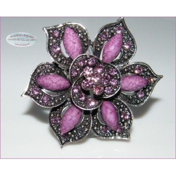 NSA|Anello elastico Bigiotteria Argentata e anticata grande fiore strass e navette