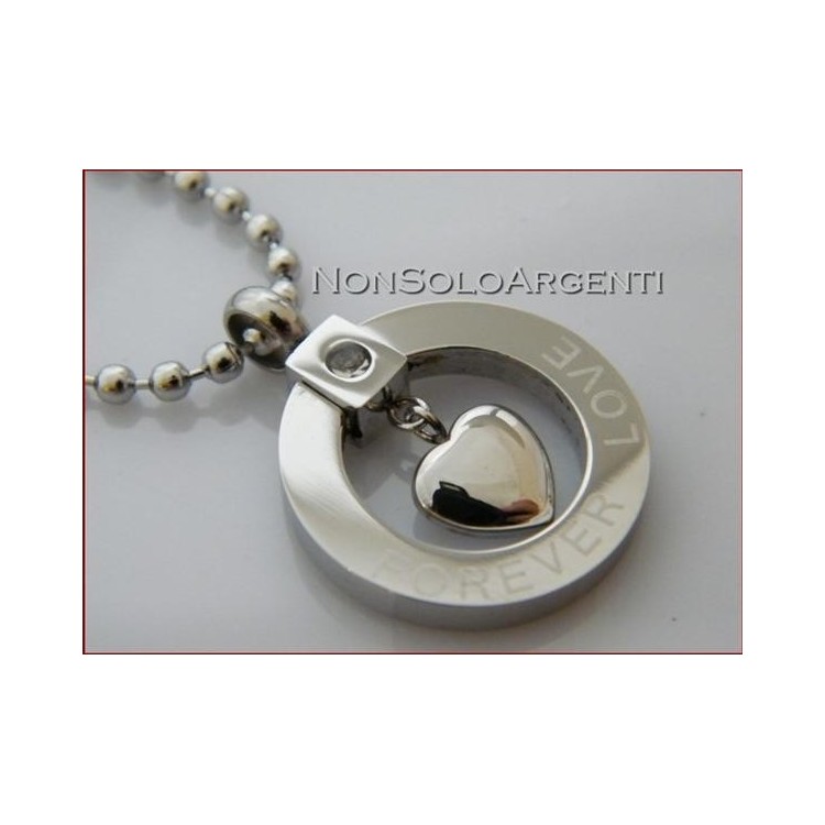 NSA|Acciaio : Collana Love Forever Pallini Beads Ciondolo Zircone e Cuore Uomo Donna Unisex