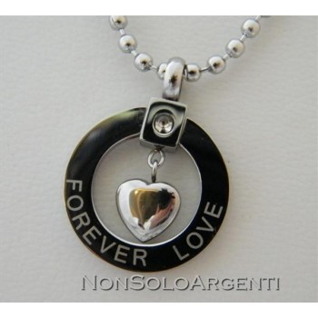 NSA|Acciaio : Collana Love Forever Pallini Beads Ciondolo Zircone e Cuore Uomo Donna Unisex