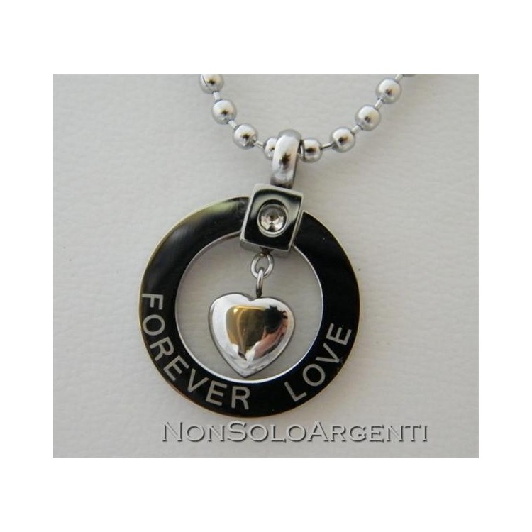 NSA|Acciaio : Collana Love Forever Pallini Beads Ciondolo Zircone e Cuore Uomo Donna Unisex