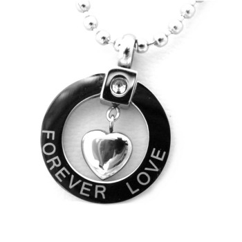 NSA|Love Forever steel necklace Round zircon pendant and heart pendant