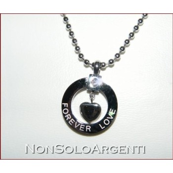 NSA|Acciaio : Collana Love Forever Pallini Beads Ciondolo Zircone e Cuore Uomo Donna Unisex