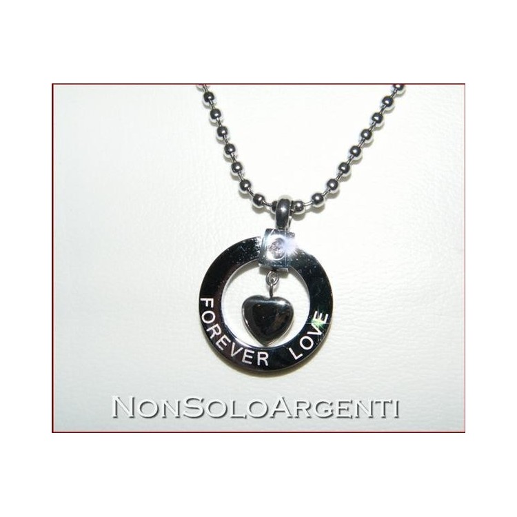 NSA|Acciaio : Collana Love Forever Pallini Beads Ciondolo Zircone e Cuore Uomo Donna Unisex