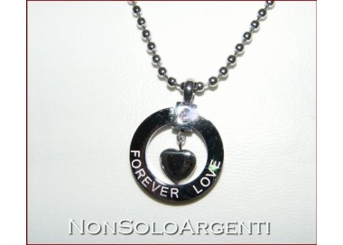 NSA|Acciaio : Collana Love Forever Pallini Beads Ciondolo Zircone e Cuore Uomo Donna Unisex