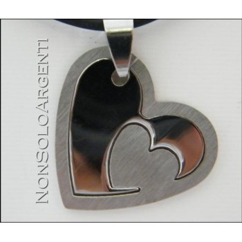 NSA|Acciaio : Collana uomo / donna caucciu con ciondolo Cuore scomponibile liscio e satinato