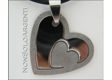 NSA|Acciaio : Collana uomo / donna caucciu con ciondolo Cuore scomponibile liscio e satinato