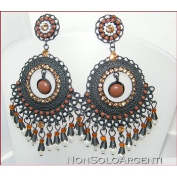 NSA|Orecchini Bigiotteria : Cerchi neri con faux perle e strass