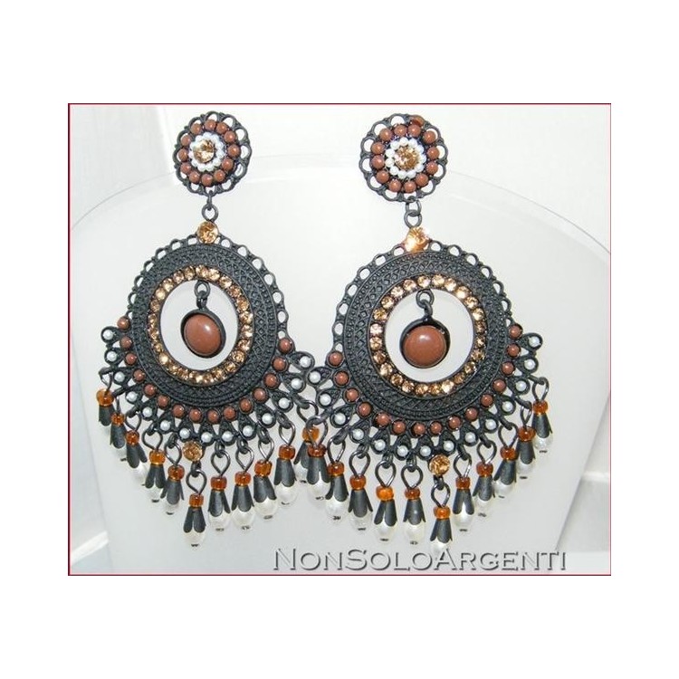 NSA|Orecchini Bigiotteria : Cerchi neri con faux perle e strass
