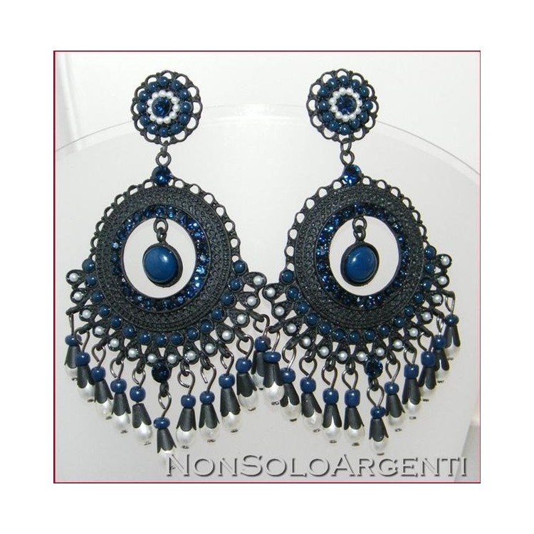 NSA|Orecchini Bigiotteria : Cerchi neri con faux perle e strass