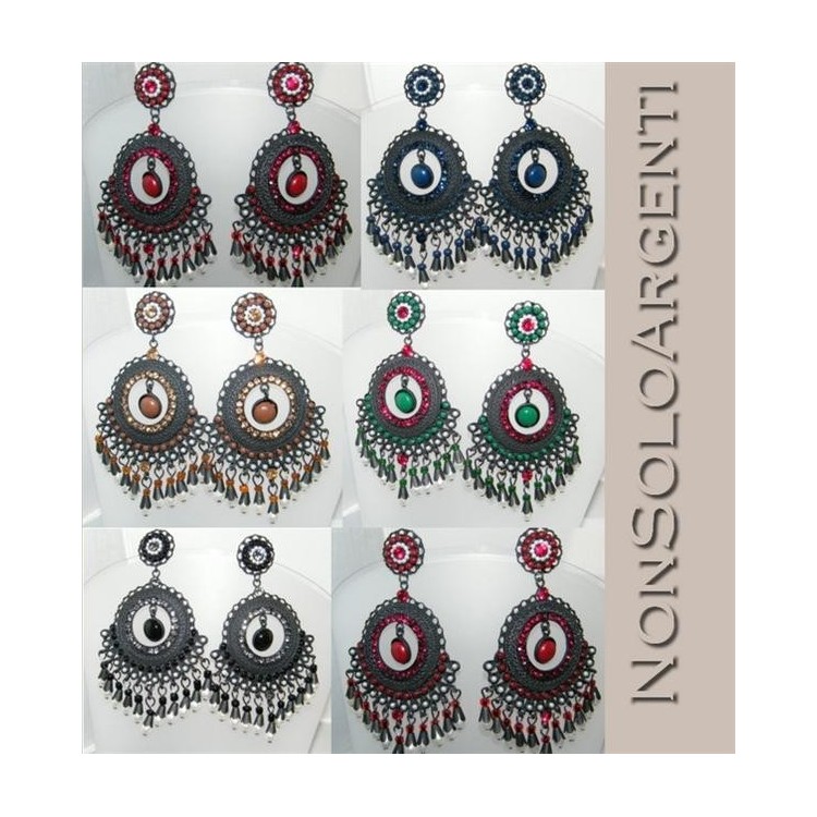 NSA|Orecchini Bigiotteria : Cerchi neri con faux perle e strass