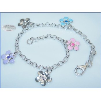 NSA|925 silver: Primavera rolo' bracelet with 5 enamelled flower pendants