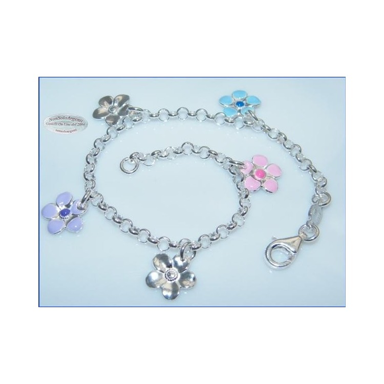 NSA|925 silver: Primavera rolo' bracelet with 5 enamelled flower pendants