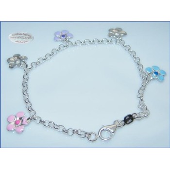 NSA|Argento 925 : Bracciale Primavera rolo' con  5 ciondoli fiori smaltati