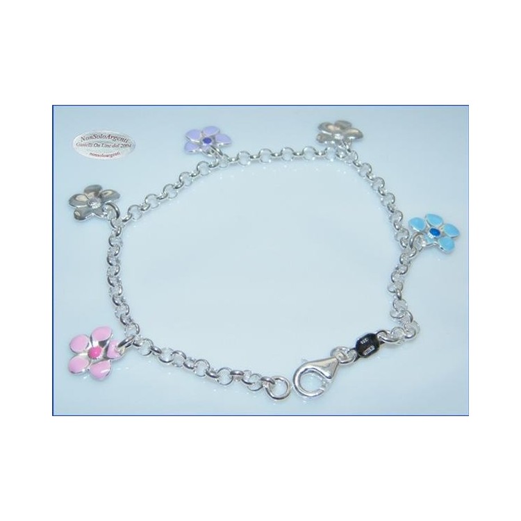 NSA|Argento 925 : Bracciale Primavera rolo' con  5 ciondoli fiori smaltati