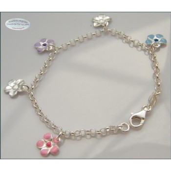 NSA|Argento 925 : Bracciale Primavera rolo' con  5 ciondoli fiori smaltati
