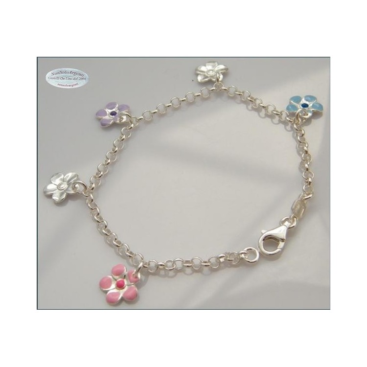 NSA|Argento 925 : Bracciale Primavera rolo' con  5 ciondoli fiori smaltati