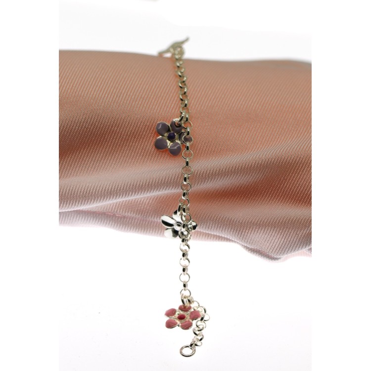 NSA|Argento 925 : Bracciale Primavera rolo' con  5 ciondoli fiori smaltati