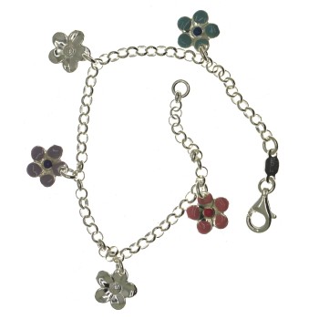 NSA|Argento 925 : Bracciale Primavera rolo' con  5 ciondoli fiori smaltati