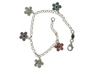 NSA|Argento 925 : Bracciale Primavera rolo' con  5 ciondoli fiori smaltati