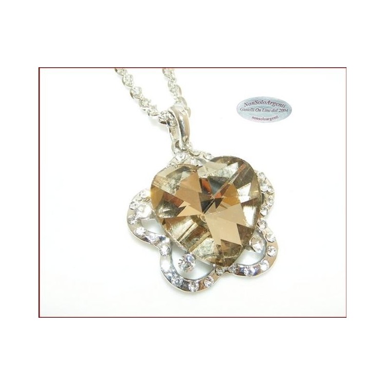 NSA|Bigiotteria : Collana catena argentata con ciondolo grande Cuore su Fiore vari colori