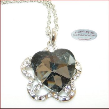 NSA|Bigiotteria : Collana catena argentata con ciondolo grande Cuore su Fiore vari colori
