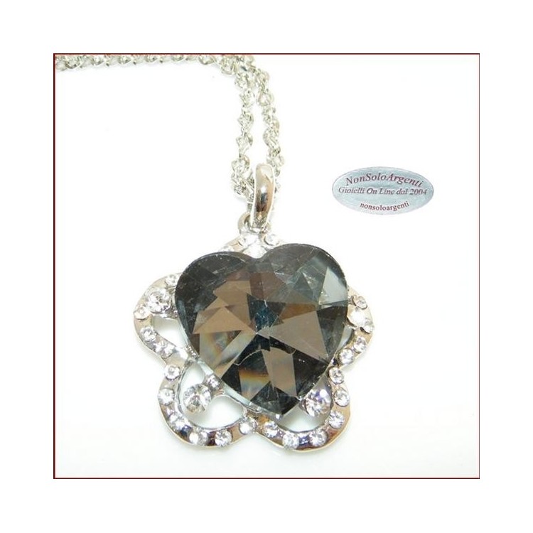NSA|Bigiotteria : Collana catena argentata con ciondolo grande Cuore su Fiore vari colori