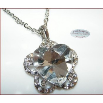 NSA|Bigiotteria : Collana catena argentata con ciondolo grande Cuore su Fiore vari colori
