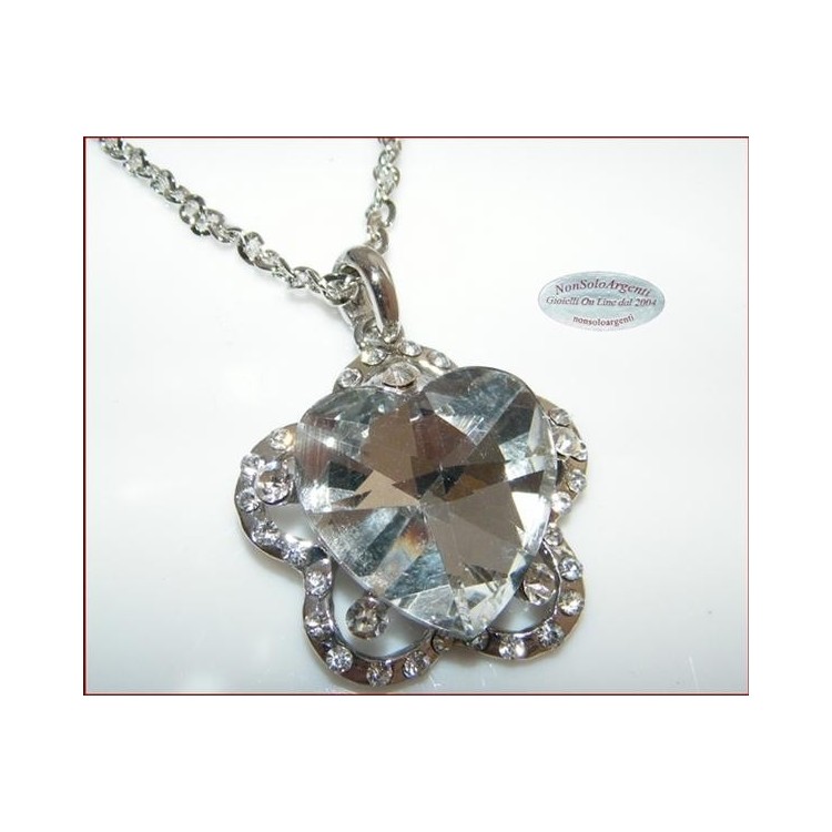 NSA|Bigiotteria : Collana catena argentata con ciondolo grande Cuore su Fiore vari colori