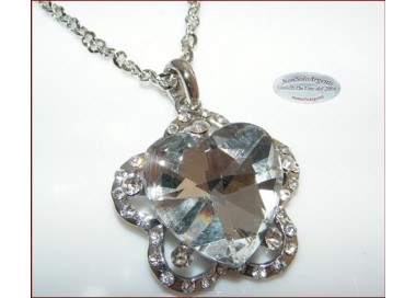 NSA|Bigiotteria : Collana catena argentata con ciondolo grande Cuore su Fiore vari colori