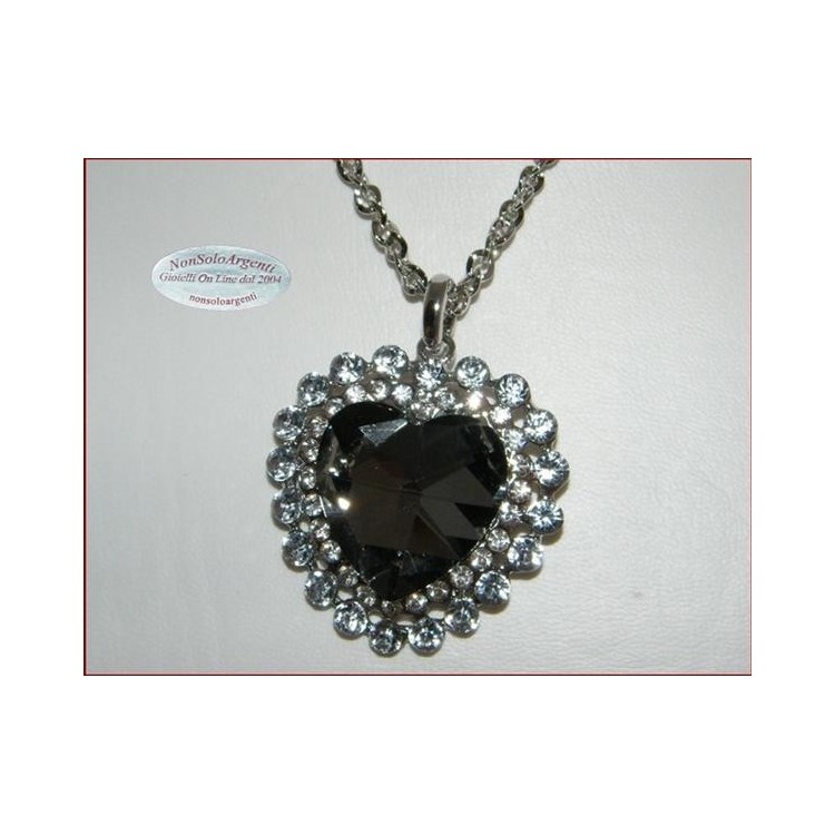 NSA|Bigiotteria : Collana catena argentata con ciondolo grande a cuore Fumo