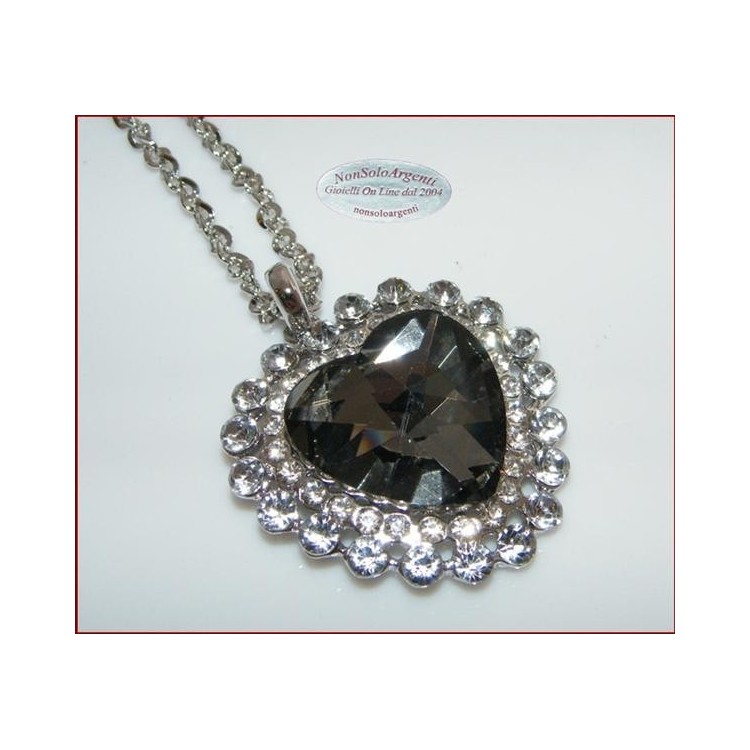 NSA|Bigiotteria : Collana catena argentata con ciondolo grande a cuore Fumo