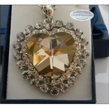 NSA|Bigiotteria : Collana catena argentata con ciondolo grande a cuore cognac