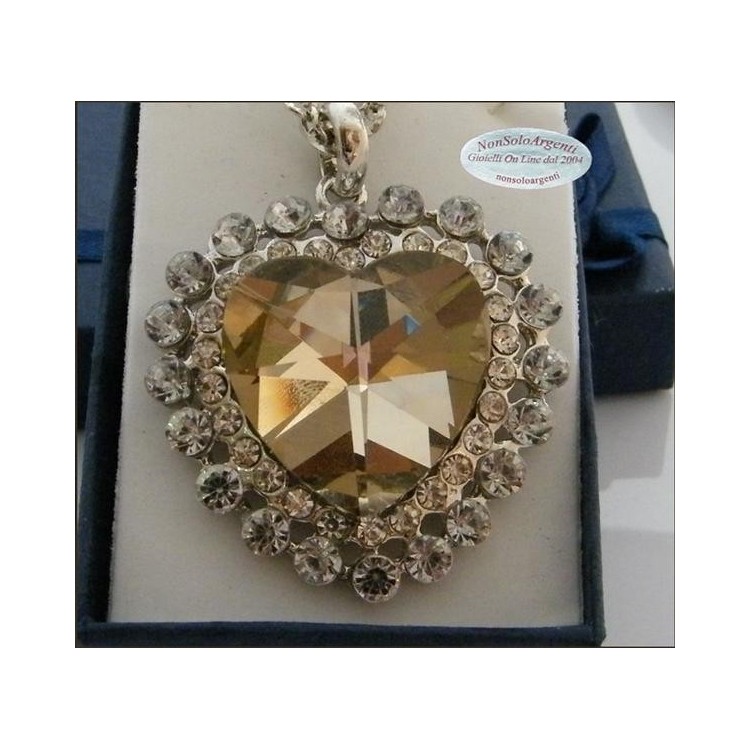 NSA|Bigiotteria : Collana catena argentata con ciondolo grande a cuore cognac