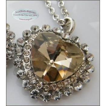 NSA|Bigiotteria : Collana catena argentata con ciondolo grande a cuore cognac