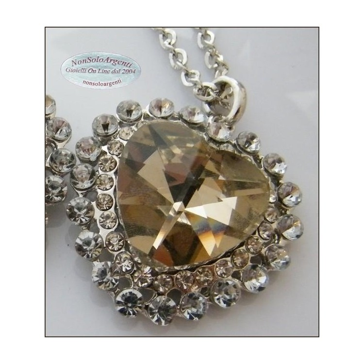 NSA|Bigiotteria : Collana catena argentata con ciondolo grande a cuore cognac