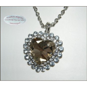 NSA|Bigiotteria : Collana catena argentata con ciondolo grande a cuore cognac