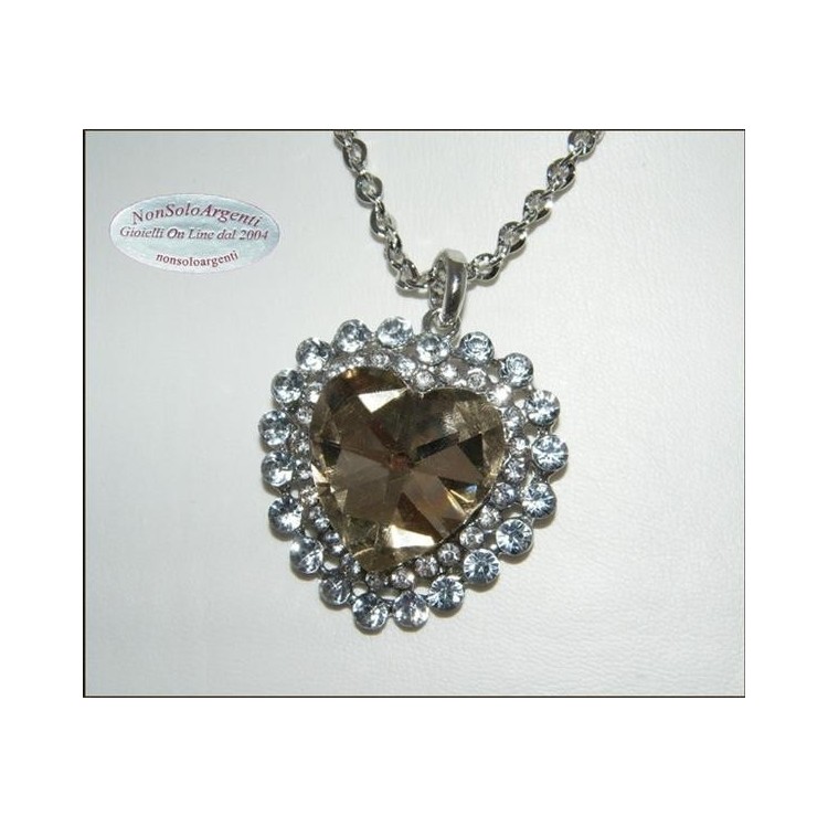 NSA|Bigiotteria : Collana catena argentata con ciondolo grande a cuore cognac