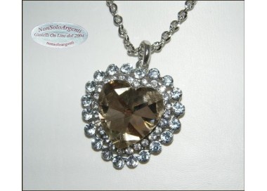 NSA|Bigiotteria : Collana catena argentata con ciondolo grande a cuore cognac