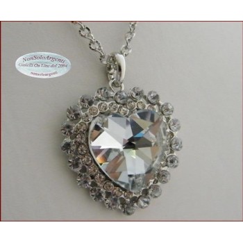 NSA|Bigiotteria : Collana catena argentata con ciondolo grande a cuore Bianco