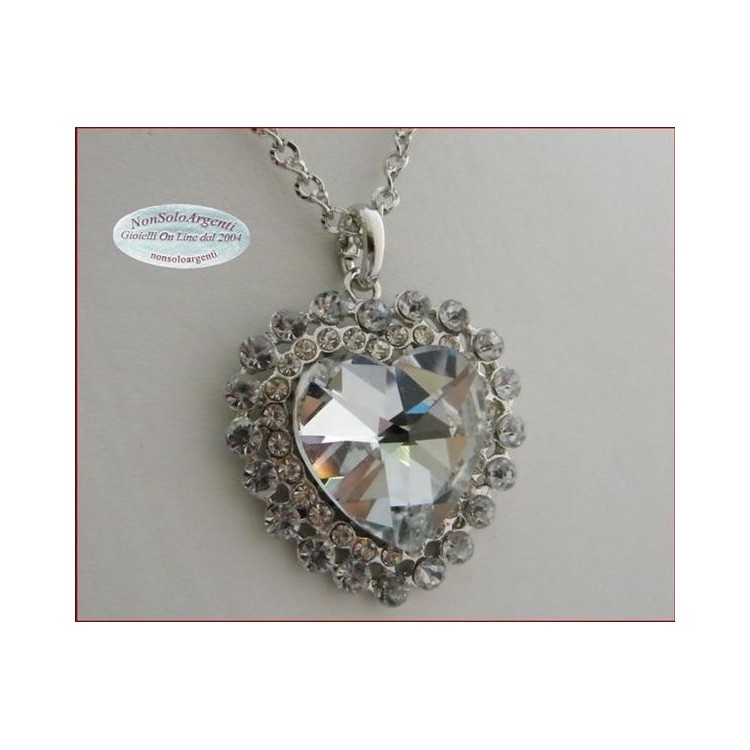 NSA|Bigiotteria : Collana catena argentata con ciondolo grande a cuore Bianco