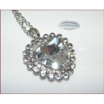 NSA|Bigiotteria : Collana catena argentata con ciondolo grande a cuore Bianco