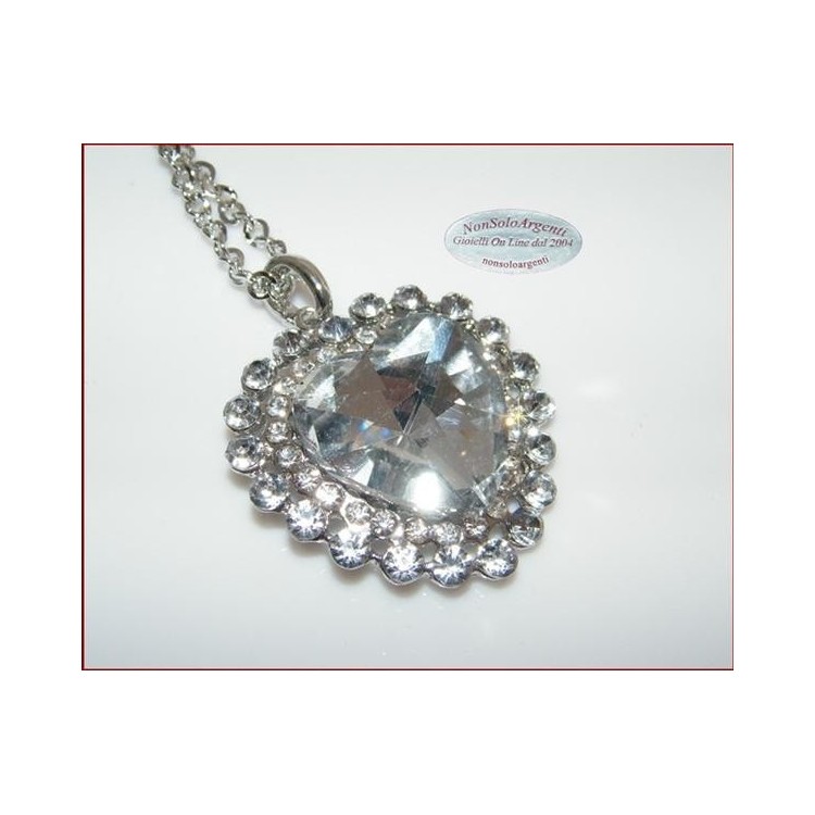 NSA|Bigiotteria : Collana catena argentata con ciondolo grande a cuore Bianco