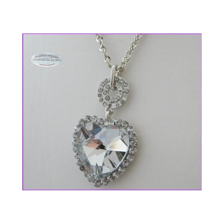 NSA|Bigiotteria : Collana catena argentata con ciondolo grande a cuore Bianco
