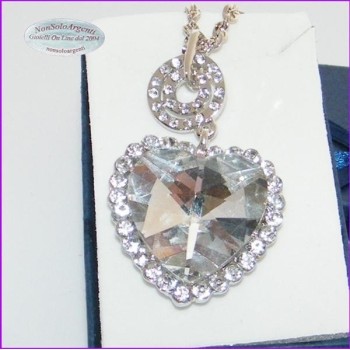 NSA|Bigiotteria : Collana catena argentata con ciondolo grande a cuore Bianco