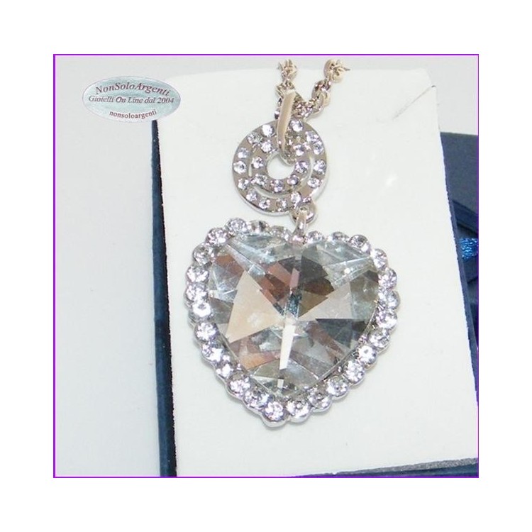 NSA|Bigiotteria : Collana catena argentata con ciondolo grande a cuore Bianco