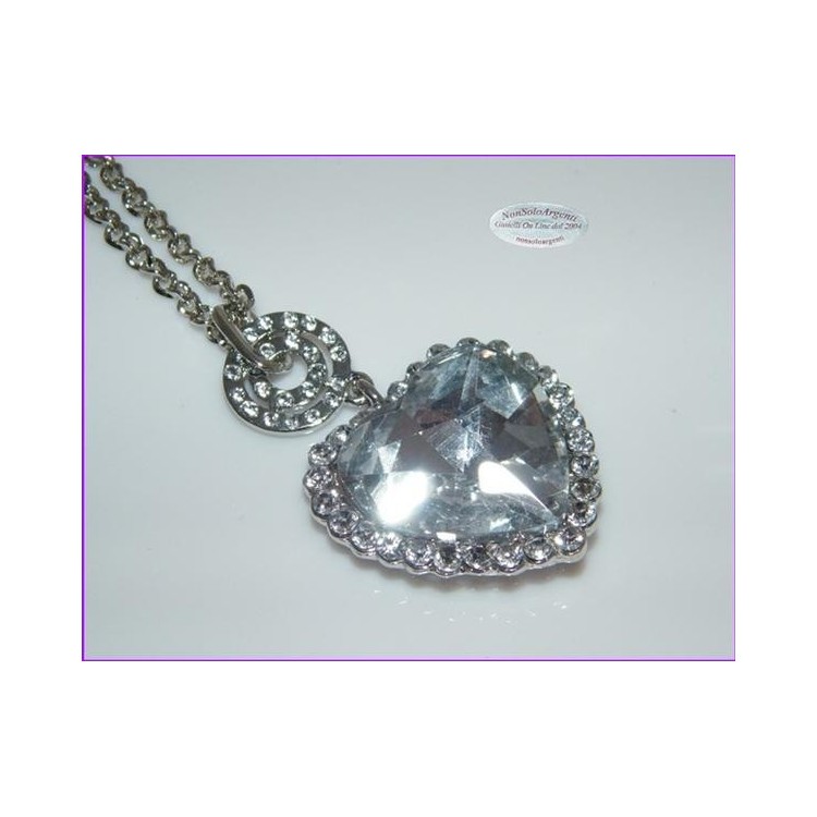 NSA|Bigiotteria : Collana catena argentata con ciondolo grande a cuore Bianco