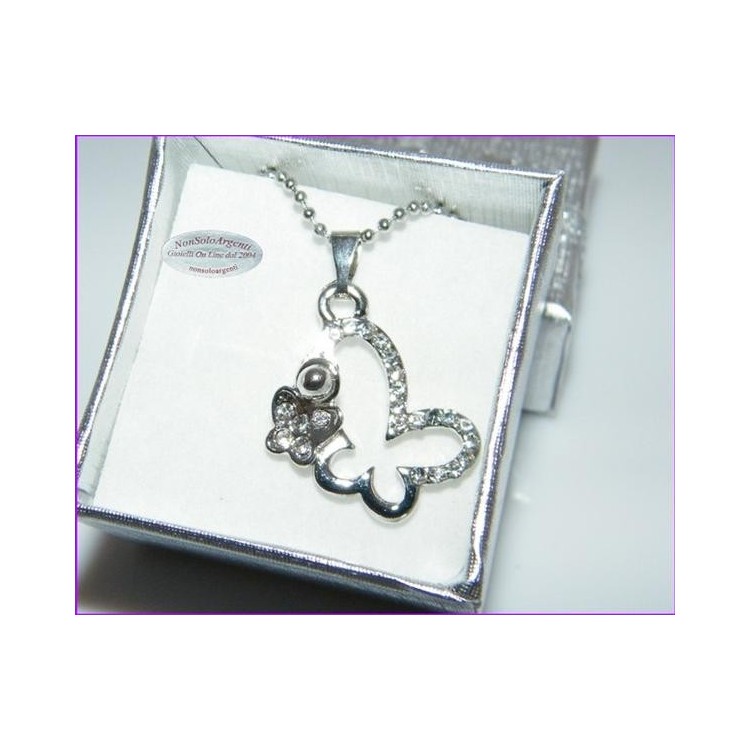 NSA|Bigiotteria : Collana Beads con ciondolofarfalla e farfallina di strass