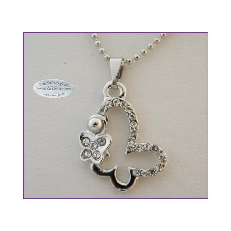 NSA|Bigiotteria : Collana Beads con ciondolofarfalla e farfallina di strass